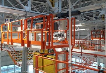 Sistema automotore per asservimento sedili alla linea final montaggio vettura con baia di carico/scarico contenitori da trail esterno in automatico progettazione, costruzione, installazione fino al funzionamento in automatico