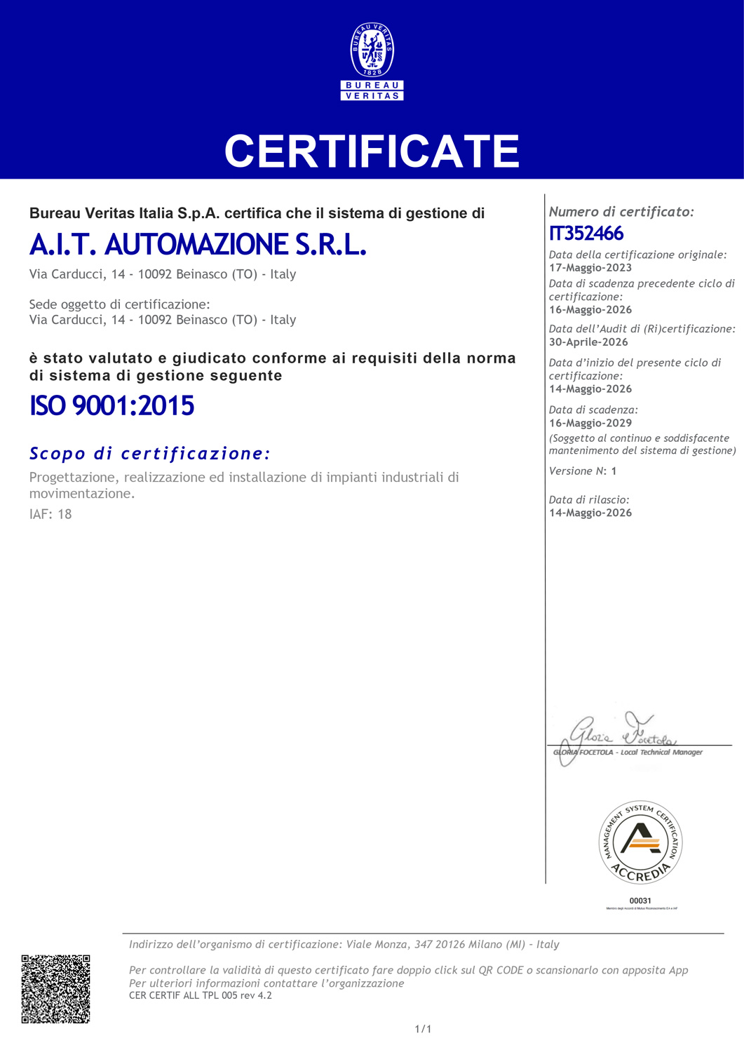 Certificate-IT352466-29657995-A.I.T.-AUTOMAZIONE-S.R-eng Certificate-IT352466-----29657995---A.I.T.-AUTOMAZIONE-S.R